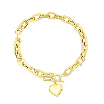 Argento Forte Sterling Silver Link with Puffed Heart Toggle Bracelet