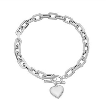 Argento Forte Sterling Silver Link with Puffed Heart Toggle Bracelet
