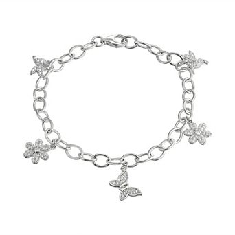 Argento Forte Sterling Silver Cubic Zirconia Butterfly & Hummingbird Charm Bracelet