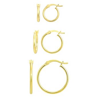 Argento Forte 24k Gold over Sterling Silver 3-Pair Hoop Earring Set