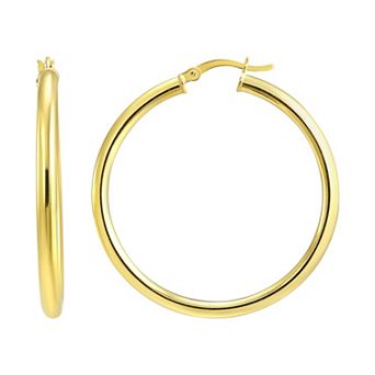 Argento Forte 24k Gold Flash Plated Over Sterling Silver Polished Hoop Earrings