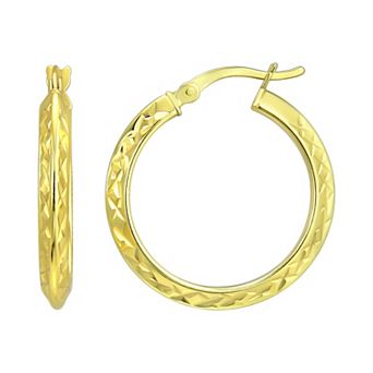 Argento Forte 24k Gold Flash Plated Over Sterling Silver Diamond Cut Knife Edge Hoop Earrings