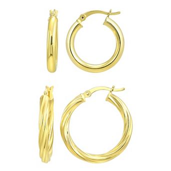 Argento Forte 24k Gold Over Silver 2-Pair Hoop Earring Set