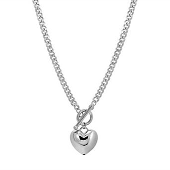 Argento Forte Sterling Silver Cuban Link & Heart Toggle Necklace