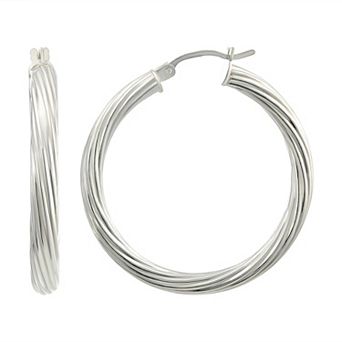 Argento Forte Sterling Silver Twisted Rope Hoop Earrings