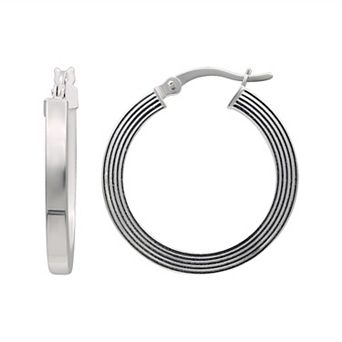 Argento Forte Sterling Silver Square Tube Hoop Earrings