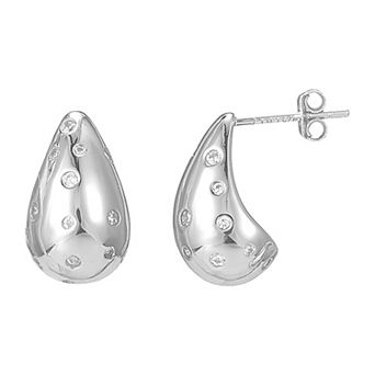 Argento Forte Rhodium Over Sterling Silver Cubic Zirconia Accented Tapered Hoop Earrings