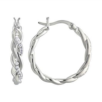 Argento Forte Rhodium Over Sterling Silver Cubic Zirconia Accented Twisted Hoop Earrings