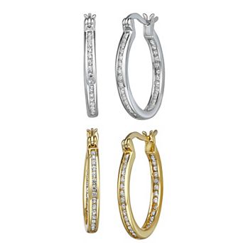 Argento Forte 2-Pair Sterling Silver Cubic Zirconia Hoop Earring Set