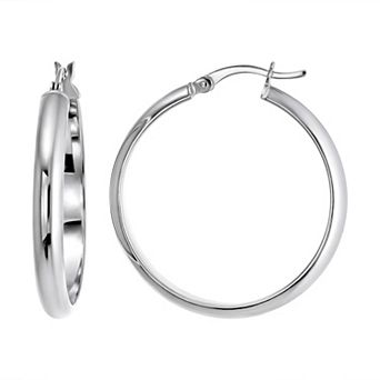 Argento Forte Sterling Silver Polished Half Round Hoop Earrings
