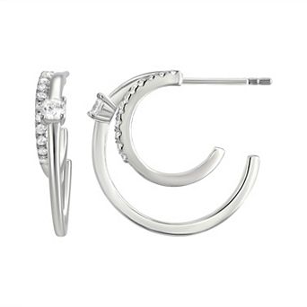 Argento Forte Rhodium Over Sterling Silver Cubic Zirconia Accented Double Hoop Earrings