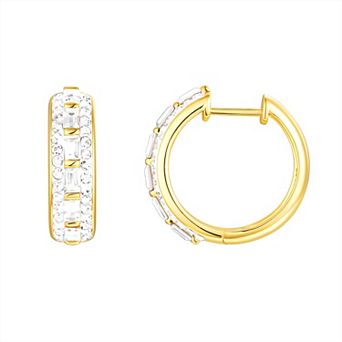 Argento Forte 14k Gold over Sterling Silver Cubic Zirconia Huggie Hoop Earrings