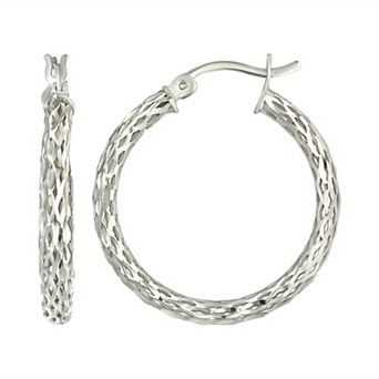 Argento Forte Sterling Silver Polished Mesh Hoop Earrings