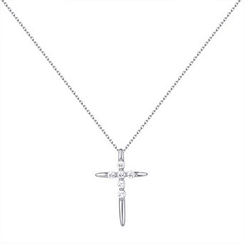 Argento Forte Rhodium Over Sterling Silver Cubic Zirconia Delicate Cross Pendant Necklace