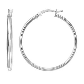 Argento Forte Rhodium Over Sterling Silver Polished Hoop Earrings