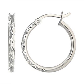 Argento Forte Sterling Silver Diamond Cut Hoop Earrings