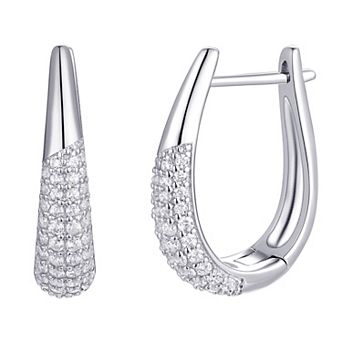 Argento Forte Sterling Silver Cubic Zirconia Tapered Hoop Earrings