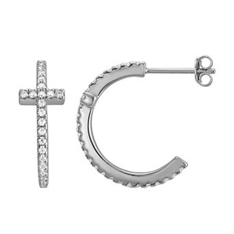 Argento Forte Sterling Silver Cubic Zirconia Cross Hoop Earrings