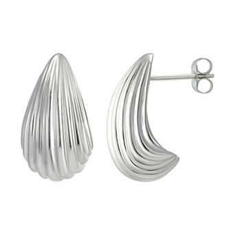 Argento Forte Sterling Silver Ribbed Tapered Filigree Hoop Earrings