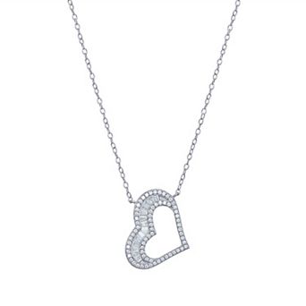Argento Forte Rhodium Over Sterling Silver Cubic Zirconia Open Heart Pendant Necklace
