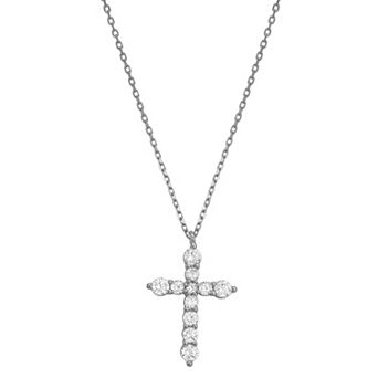 Argento Forte Sterling Silver Cubic Zirconia Cross Pendant Necklace