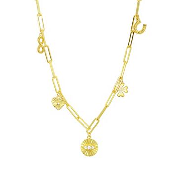 Argento Forte 14k Gold over Sterling Silver Multi Charm Paperclip Chain Necklace