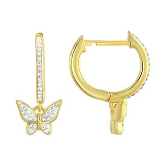 Argento Forte 14k Gold over Sterling Silver Cubic Zirconia Butterfly Dangle Huggie Hoop Earrings
