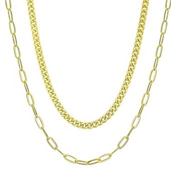 Argento Forte 14k Gold over Sterling Silver Duo Paper Clip & Curb Link Chain Necklace