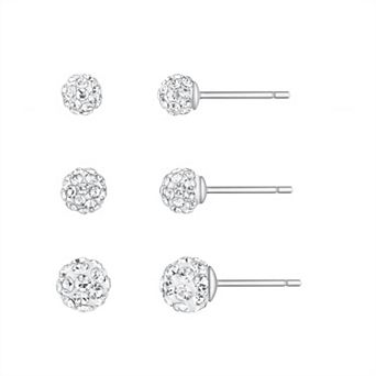 Argento Forte 3-Pair Sterling Silver Cubic Zirconia Ball Stud Earring Set