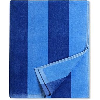 Cotton Velour Oversized Beach Towel, Soft Absorbent Stripe Design
