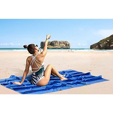 Cotton Velour Oversized Beach Towel, Soft Absorbent Stripe Design