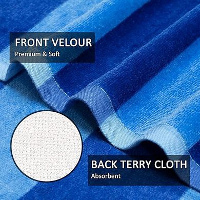Cotton Velour Oversized Beach Towel, Soft Absorbent Stripe Design