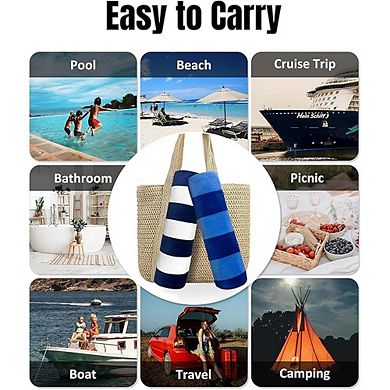 Cotton Velour Oversized Beach Towel, Soft Absorbent Stripe Design