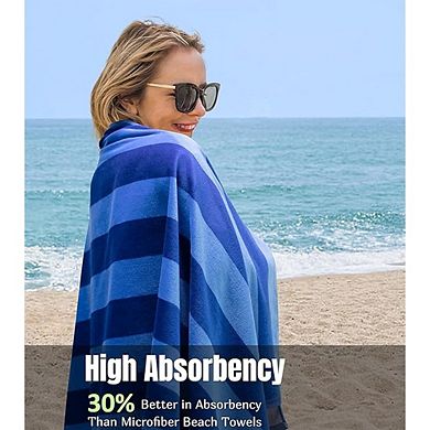 Cotton Velour Oversized Beach Towel, Soft Absorbent Stripe Design