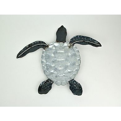 Set of 2 Blue Galvanized Metal Sea Turtle Wall Art Hanging Sculpture Home Decor