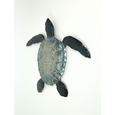 Set of 2 Blue Galvanized Metal Sea Turtle Wall Art Hanging Sculpture Home Decor