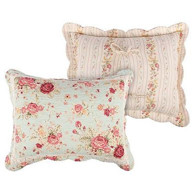 Antique Rose Floral Pinstripe With Dainty Scrolling Embellishments Sham