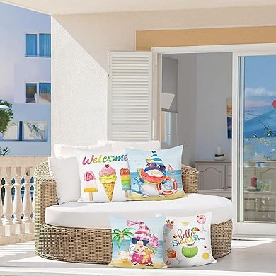 Summer Gnome Pillow Covers Set, Beach Tropical Decor Hidden Zipper Set of 4