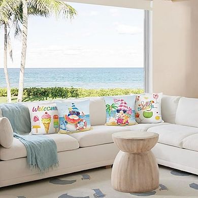 Summer Gnome Pillow Covers Set, Beach Tropical Decor Hidden Zipper Set of 4