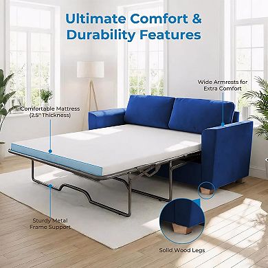 Mjkone 71" Full Size Velvet Pull Out Sleeper Sofa Bed with Folding Mattress