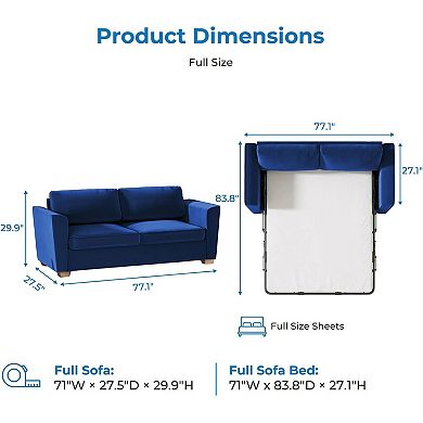 Mjkone 71" Full Size Velvet Pull Out Sleeper Sofa Bed with Folding Mattress