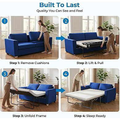 Mjkone 71" Full Size Velvet Pull Out Sleeper Sofa Bed with Folding Mattress