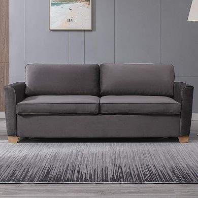 Mjkone 77" Queen Size Velvet Pull Out Sleeper Sofa Bed with Tri-Folding Mattress