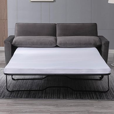 Mjkone 77" Queen Size Velvet Pull Out Sleeper Sofa Bed with Tri-Folding Mattress