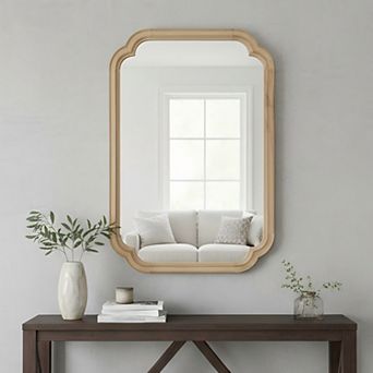 24" x 36" Solid Wood Frame Rounded Corner Decorative Mirror for Bedroom and Living Room