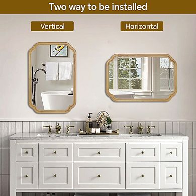 24" x 36" Solid Wood Frame Rounded Corner Decorative Mirror for Bedroom and Living Room