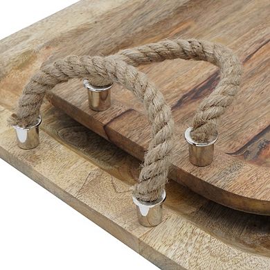 Set of 2 Elevate Interiors Tabari Wood Trays with Mango Wood and Textured Jute Handles