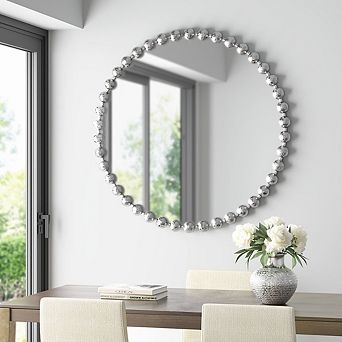 Beaded Round Wall Mirror 36"