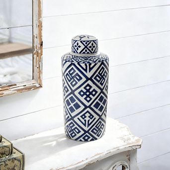 6.3x13.8" Valora Blue and White Cylinder Jar