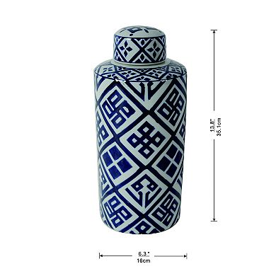 6.3x13.8" Valora Blue and White Cylinder Jar
